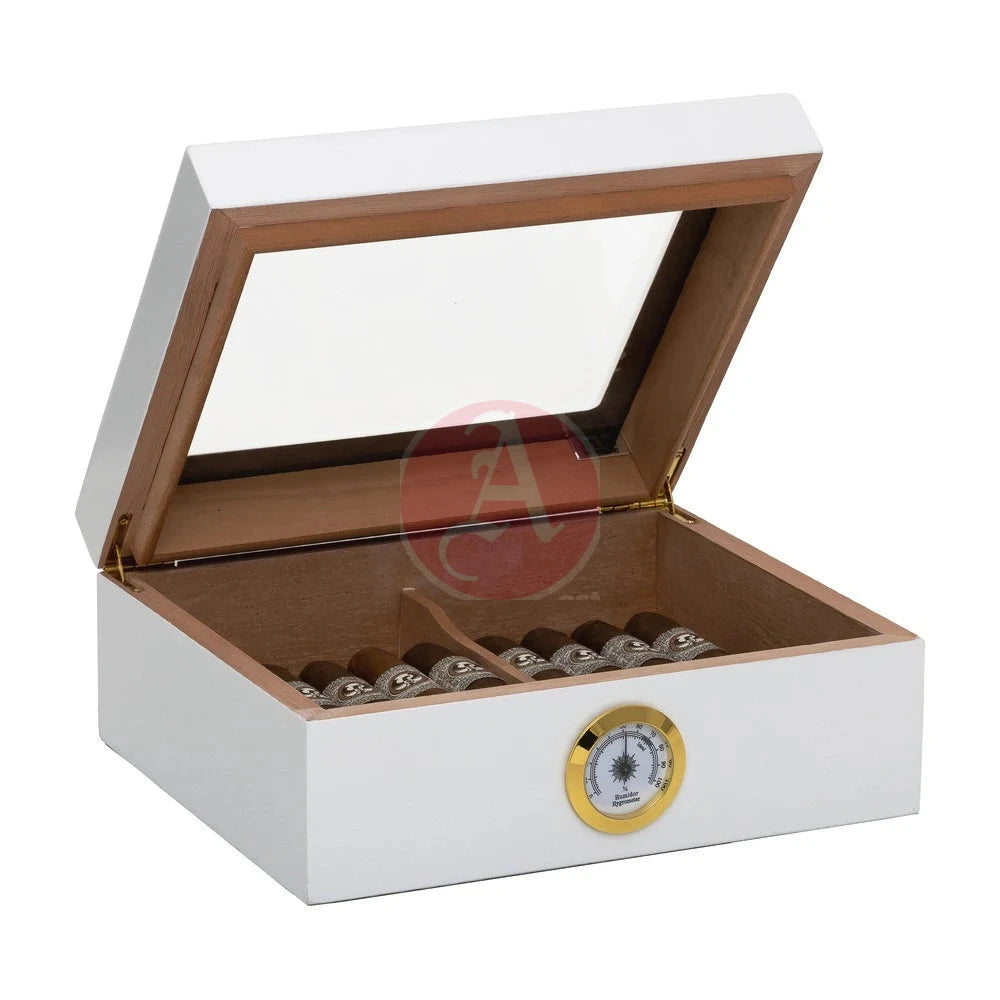 25-Count Humidor Capri Glasstop White-Hum-25Hyg-Wh