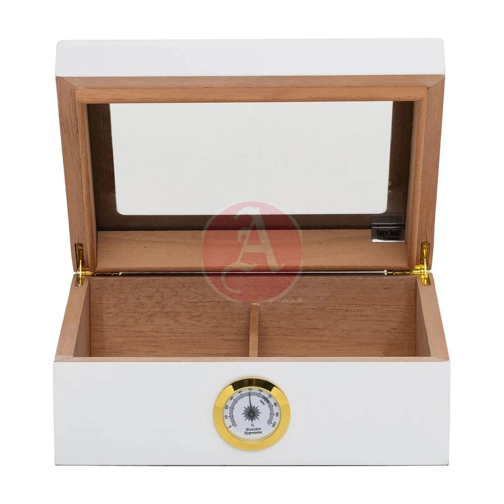 25-Count Humidor Capri Glasstop White-Hum-25Hyg-Wh