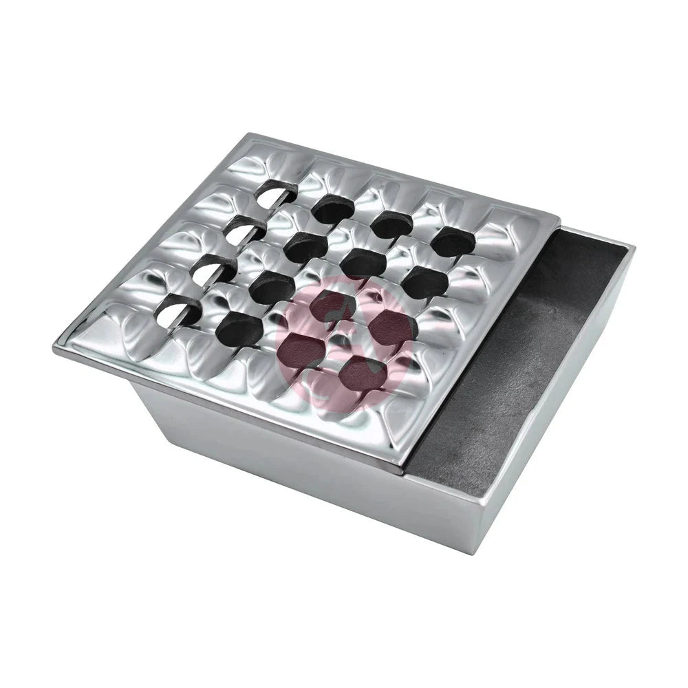 7 Square Grid Ashtray Polished Aluminum
