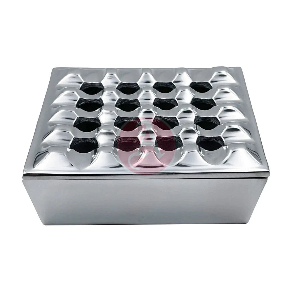 7 Square Grid Ashtray Polished Aluminum