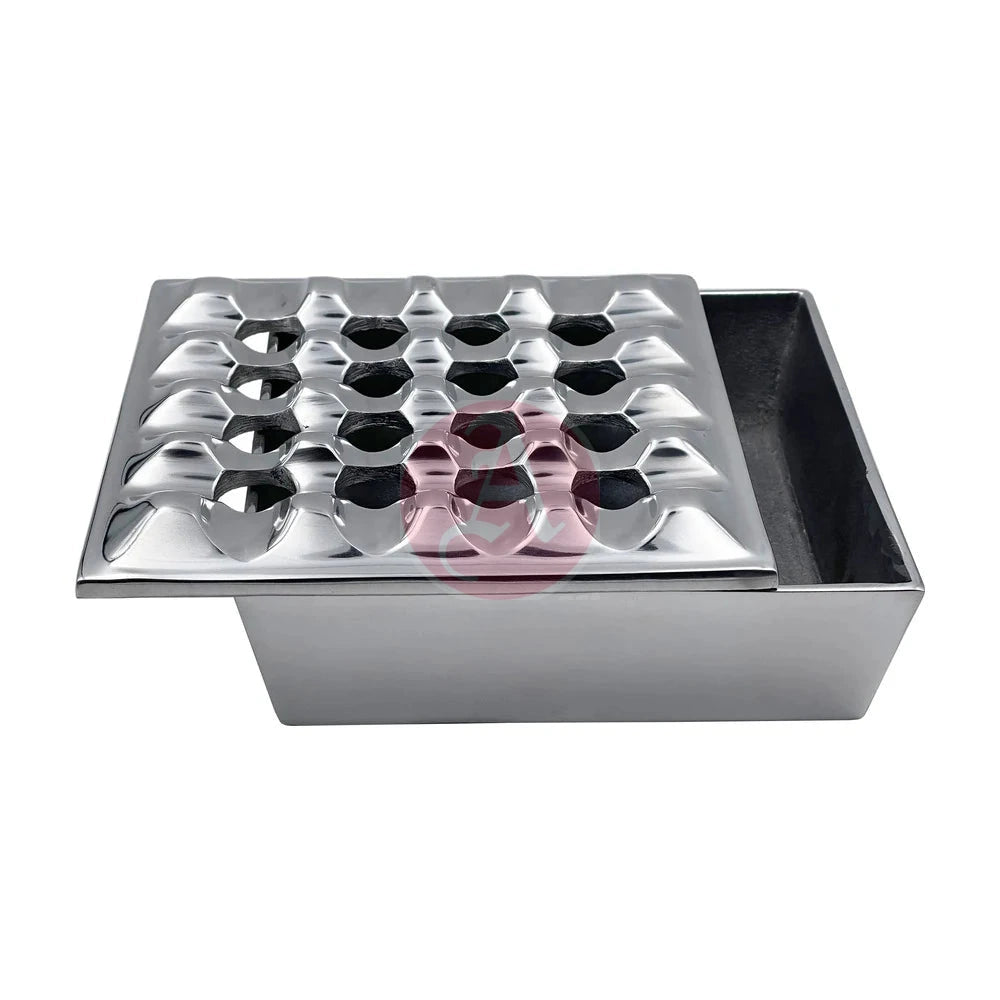 7 Square Grid Ashtray Polished Aluminum