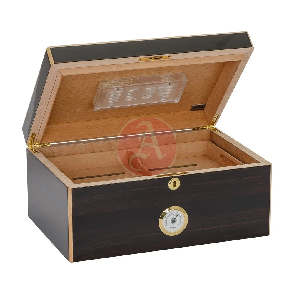 Basel45-75 Cg Count. Desktop Humidor, Ebony Veneer, Inlay