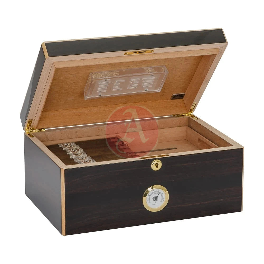 Basel45-75 Cg Count. Desktop Humidor, Ebony Veneer, Inlay