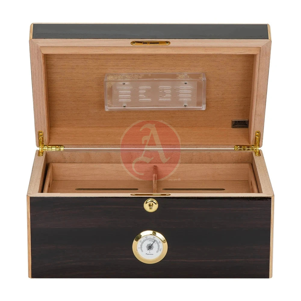 Basel45-75 Cg Count. Desktop Humidor, Ebony Veneer, Inlay