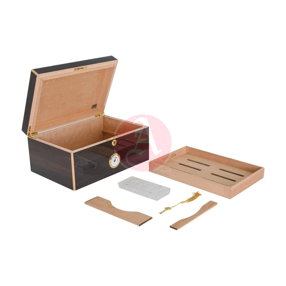 Basel45-75 Cg Count. Desktop Humidor, Ebony Veneer, Inlay