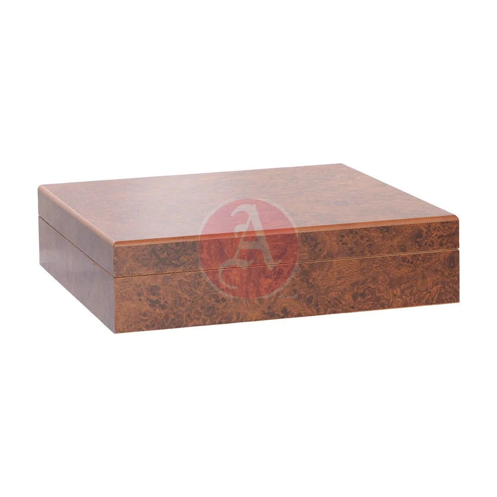 20 Cg Count. Travel Humidor with Humidifier Burl Brass Hinge