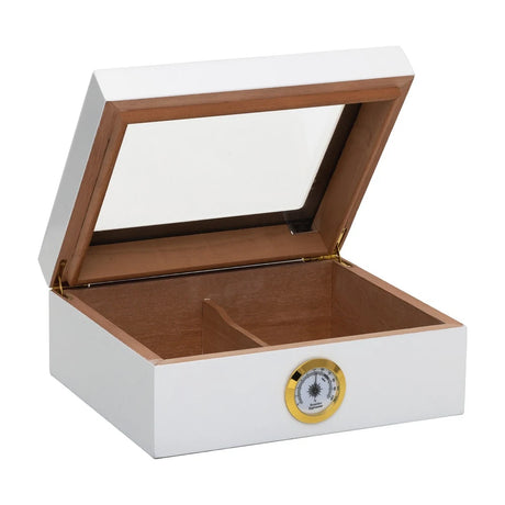 25-Count Humidor Capri Glasstop White-Hum-25Hyg-Wh