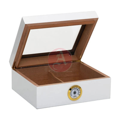 25-Count Humidor Capri Glasstop White-Hum-25Hyg-Wh