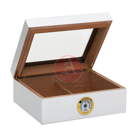25-Count Humidor Capri Glasstop White-Hum-25Hyg-Wh