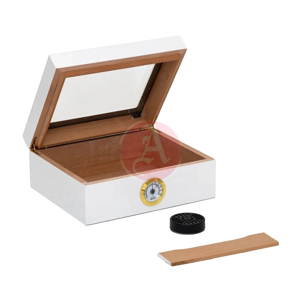 25-Count Humidor Capri Glasstop White-Hum-25Hyg-Wh