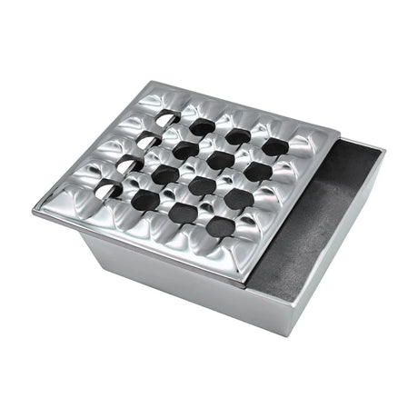 7 Square Grid Ashtray Polished Aluminum