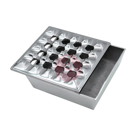 7 Square Grid Ashtray Polished Aluminum