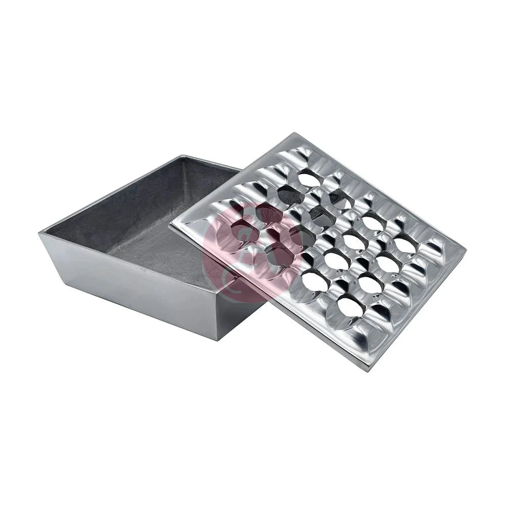 7 Square Grid Ashtray Polished Aluminum
