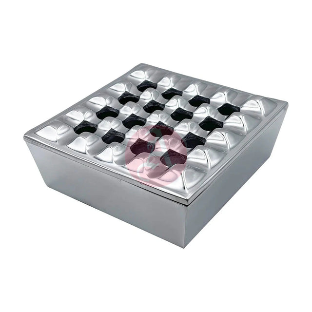 7 Square Grid Ashtray Polished Aluminum