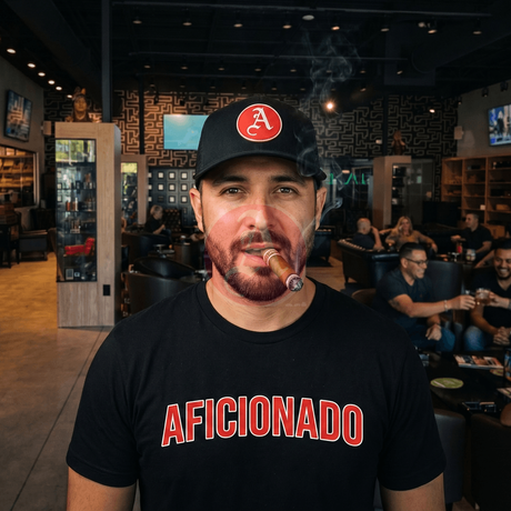 Black Curved Trucker with Red Aficionados Logo