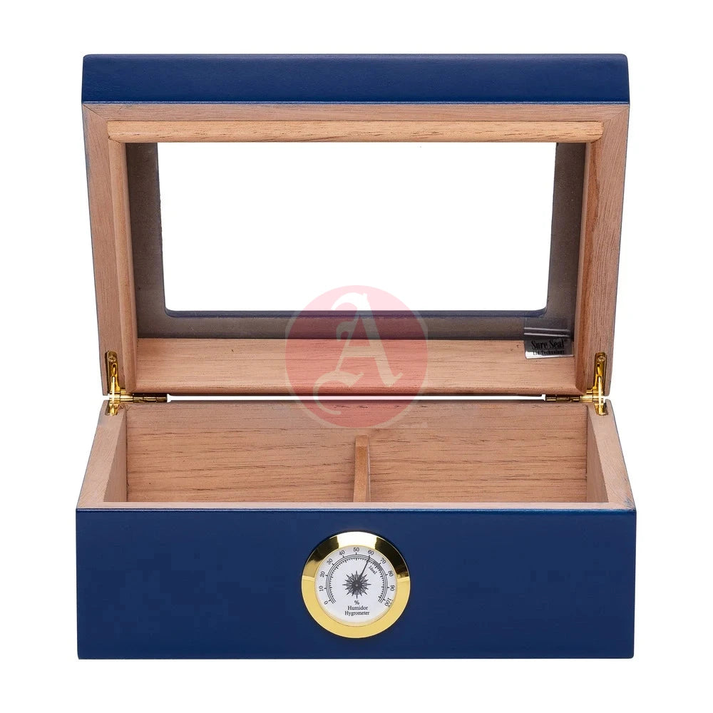 High Gloss Blue Glasstop, Front Mount Hygrometer, 25Hyg-Bl