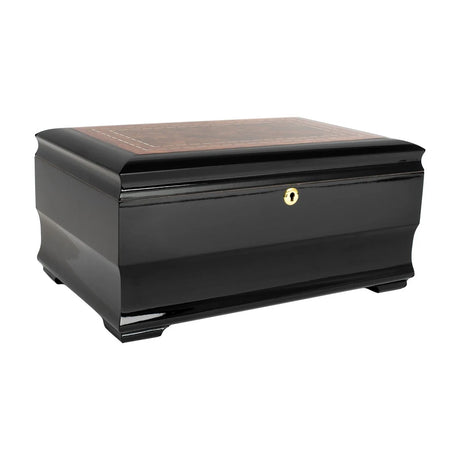 Malta Desktop Humidor 85-135 Cg Count., Piano Black, Black Walnut Veneer Inlay