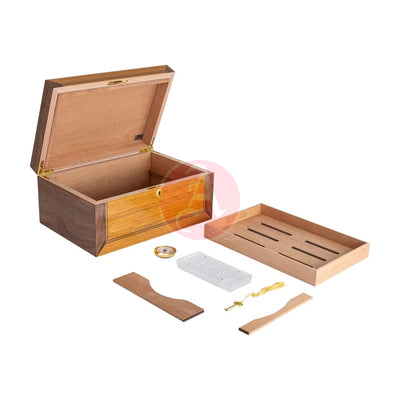 Merino 45-75 Cg Count. Desktop Humidor, Bubinga Veneer, Walnut Veneer, Inlay