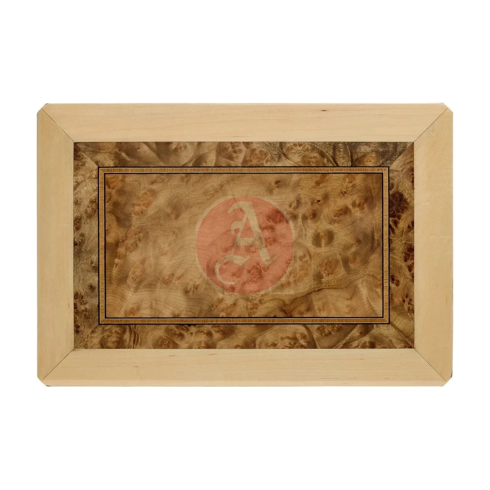 Solerno Desktop 40-75 Cg Count. Humidor, Rustic Burl Veneer Inlay
