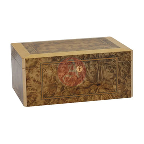 Solerno Desktop 40-75 Cg Count. Humidor, Rustic Burl Veneer Inlay